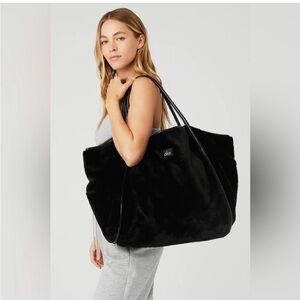 ALO Yoga Black Faux Fur Tote Bag